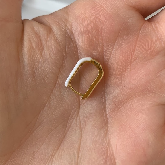 white and gold oval hoops enamel petite dainty hoop earrings - Picture 8 of 9